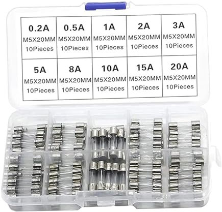 TMRBBesty Fusible Verre, Métal 100 pcs, 5x20mm, 250V, 0.2A-15A, Professionnel, Voiture, Ménager, Jouets Électroniques