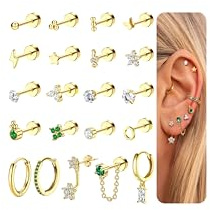 JeweBella Pendientes de Acero Inoxidable y Plata Dorada Hipoalergénicos para Tragus, Helix y Cartílago