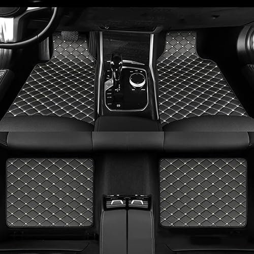 AIMXGBPS 4 Stück Auto Fußmatten für Volvo C30 2006-, Anti-Rutsch Leder Matten Vorne Hinten Antischmutz Schutz Teppich Innenzubehör,A BlackBeige