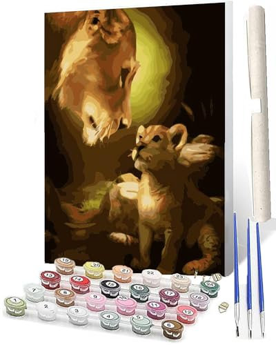 WMZPOY Malen Nach Zahlen Erwachsene Anfänger Löwen blicken DIY Handgemalt Ölgemälde Kits auf Leinwand mit Pinseln Acrylpigment Deko Painting by Numbers 40 * 50