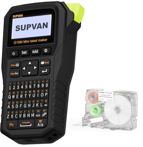 SUPVAN G15M Mini Etikettskrivare med QWERTY-Tangentbord, Bärbar Uppladdningsbar Handhållen Etikettskrivare med 1200 mAh Batteri för Hem, Kontor och Industri