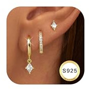 Dochais 3 par örhängen i 925 sterling silver för kvinnor 14 k guld knopp huggie ring örhänge 5 A zirkon guld örhängen staplar allergivänliga broskörhänge set för flera piercingar smycken gåva, 10