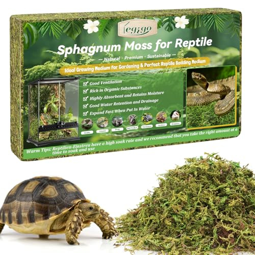 Legigo 105g Natural Sphagnum Moss for Reptile, Terrarium Substrate Bedding | 5 L High Expansion, Moisture Retention, Helps Shedding, Long Fibers Dried Moss for Leopard Gecko, Snake, Frog, Turtle