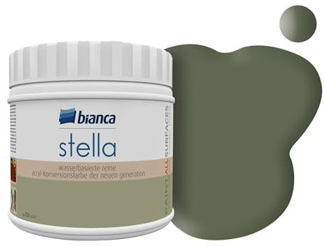 Bianca Stella Vernice per mobili premium senza carteggiatura per cucina e bagno, Verde oliva, Lucido, 500ml, a base acquosa, vernice acrilica per tutte le superfici, legno, piastrelle, metallo