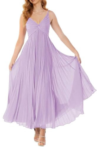 Vestidos de dama de honor de gasa para mujer, para boda, fruncido, formal, vestidos de noche, vestidos de graduación, sin espalda, talla grande, Lila, 52 Grande