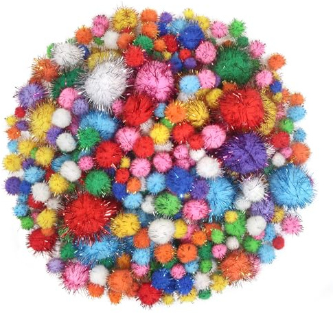 TOAOB 300 Pezzi Pompon Colorati per Lavoretti Glitter Piccoli Pompon Grandi Palline Di Feltro 10 mm a 40 mm per Cucito Fai Da Te Decorazioni Festa Artigianato