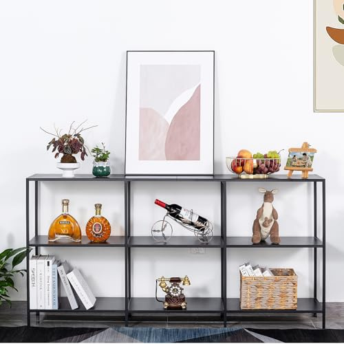 HDANI Consolle Extra Lungo da 160 cm in Metallo con 3 Ripiani, Tavolo da Divano, Consolle Stretta, Stile Moderno, Adatto per Ingresso, Soggiorno, Camera da Letto, Nero, 160×30×80 cm
