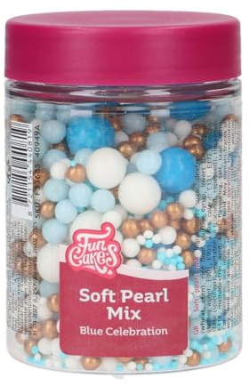 FunCakes Soft Pearls Perle di Zucchero, Blue Celebration, 80 g | Palline di Zucchero Commestibili, Perfette per Decorare Torte, Cupcake, Biscotti, Dolci e Altro, Decorazioni per Torte
