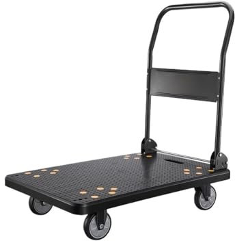 gorilla cart, Ultra-quiet Push Flatbed Trolley Folding Trolley Transporter Cargo Trolley Portable Heavy-duty Four-wheel Trailer,Versatile Garden & Yard Cart for All Seasons(Black)