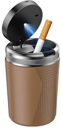 Zpana Car Ashtray with Lid, Smokeless Mini Detachable Vehicle Cup Holder Ash Tray with LED Light, Portable Automotive Interior Cigar Can Accessories, Universal for SUV Sedan Truck (Light Brown)