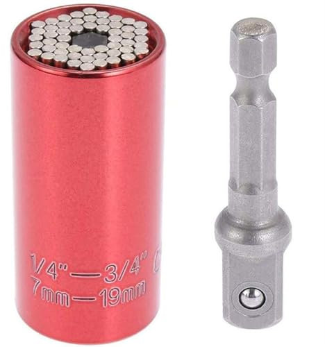 PGLVLZFGFN Ensemble de tête de clé dynamométrique matérielle Universelle Manchon de Douille dans la clé 7-19mm clé clé Magique Portable Multi Outils à Main Prise de Courant(Rosso)