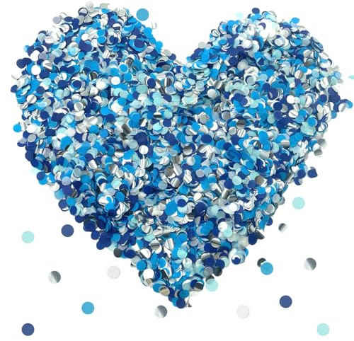 10000Pcs Round Biodegradable Confetti, 1cm Round Wedding Confetti Biodegradable, Romantic Table Confetti for Weddings, Anniversary, Baby Shower – Eco-Friendly Party Decorations (Blue&White&silver)