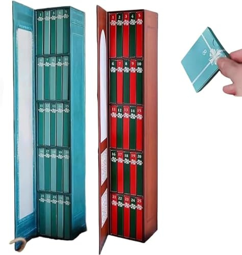 Mini Book Ornament Advent Calendar 2025, Ornament Advent Calendar with 25 Books for Book Lovers Gifts, Christmas Countdown Calendars, Small Bookshelf Miniature Library Holiday Decorations (Red+Blue)
