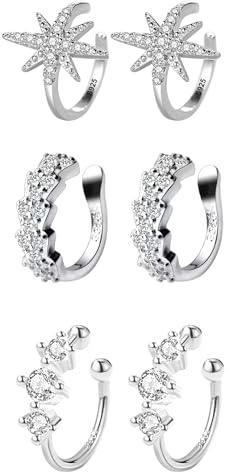 Epoch World Ear Cuff Set 3 Paar 925 Sterling Silber Ohrmanschette Ohrringe Ohne Ohrloch Helix Fake Piercing Ohrringe Silber Ohrklemme Earcuffs Ohrclips Ohne Ohrlöcher Ohrmanschetten in Geschenkbox