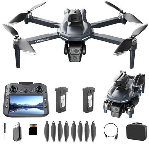 LFXLKVI Drone GPS XT606 con Telecamera HD 4K Grande Schermo Telecomando Tempo Volo Circa 40 Minuti Motore Brushless Evitamento Ostacoli a 360° Controllo Regalo per Principianti e Adulti