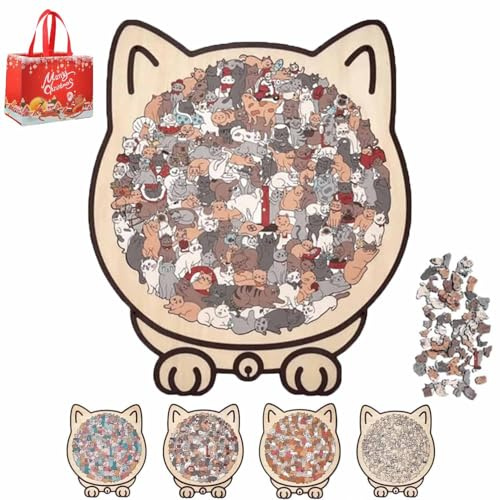 135-Piece Cat Shaped Wooden Jigsaw Puzzle, Colored Cat Shaped Wooden Jigsaw Puzzle, Unique Animal Shape Wood puzzle for Lovers and Cats Lovers (A)