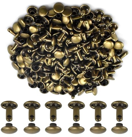 Aohyue 100 Stück Leder Nieten Doppelkappen Nieten Rivet Tubular Metall Niet Ohrstecker Bronze Hohlnieten für DIY Handwerk Leder Tasche Schuhe Gürtel Reparaturen Dekoration, 8 × 8mm