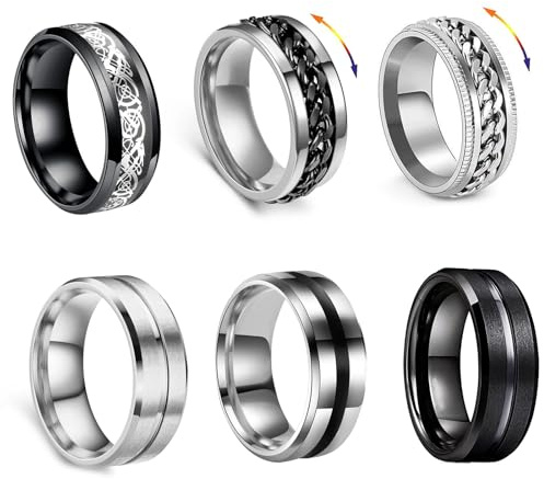 GoPaw Männer Edelstahl Spinner Ring, 6 Pcs Silber Spinner Rings Herren Edelstahl Fidget Band Ringe Männer Edelstahle Spinner Rings (10)