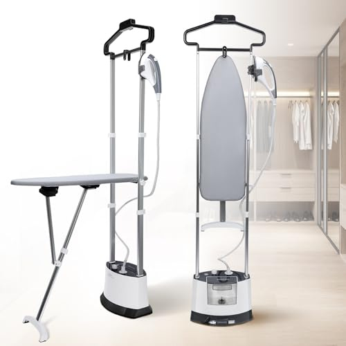 Professional Heavy Duty Full-Size Standing Garment 25s Fast Heat-up with 1.6L/54 fl.oz Water Tank, Self-cleaning Function, Foldable Ironing Board, Ironing Gloves