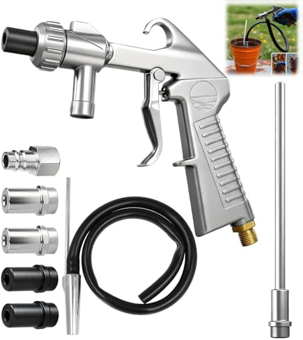 ZHEHNSA Pistolet sablage sableuse pneumatique, sableuse aerogommage calibre 5 mm/6 mm, convoyeur d'aspiration, tuyau en caoutchouc de 1 m, raccord d'admission d'air, dégraissant et agent de sablage