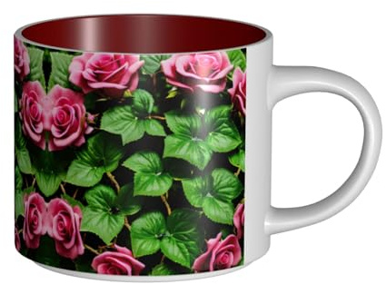 GaxfjRu Tasses en céramique faites à la main avec motif floral rose lierre avec feuilles printanières, grande capacité, avec poignée en C pour café, thé et cadeaux