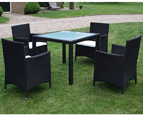 Frdhee Gartenlounge Outdoor, Gartenmöbel, Loungesofa, 5 TLG. Garten Essgruppe mit Auflagen Poly Rattan Schwarz, Loungesofa Outdoor für Balkon, Terrasse, Veranda, Robuste