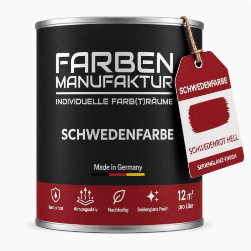 Schwedenfarbe Holzfarbe Außen Wetterfest – Holzschutzfarbe für Fassade, Gartenhaus, Zaun & Scheune – Diffusionsoffen & Nachhaltig Wetterschutzfarbe 2L, Größe: 2L, Farbe: Schwedenrot hell