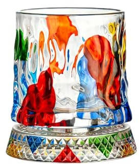 Vaso giratorio para whisky, base pesada de de 360 grados, vaso de cóctel pintado de 270 ml, para hielo de ron bourbon, para hombres, parejas, barril, hogar, bar, colección, regalo