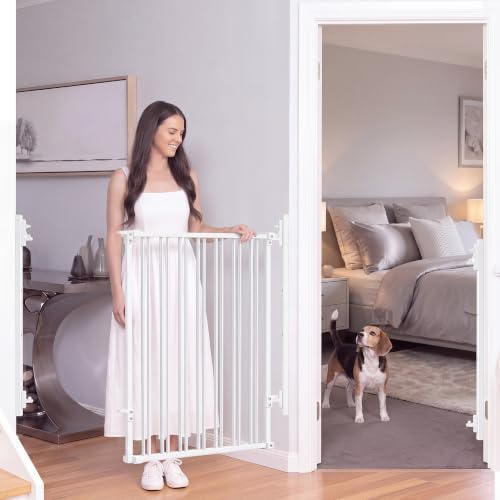 MoraRise 75cm Pet Gate, Adjustable 60-130cm Safety Gate for Cats & Dogs, No-Drill Wide Gate with One-Hand Operation, Auto-Close Door, Stair, Hallway Use