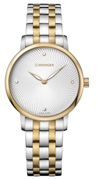 WENGER Damen Armbanduhr Urban Donnissima Ø 35mm, Swiss Made, Analog Quarz, Wasserdicht bis 100m, Edelstahl-Armband