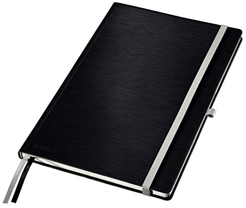 Leitz Notizbuch A4 kariert, 160 Seiten, 80 Blatt, Hardcover mit hochwertigem Bezug, 100 g/m² Papier, Gummizugverschluss, Textilbänder, Stiftelasche, Mit Tasche, Style Serie, Satin Schwarz, 44760094