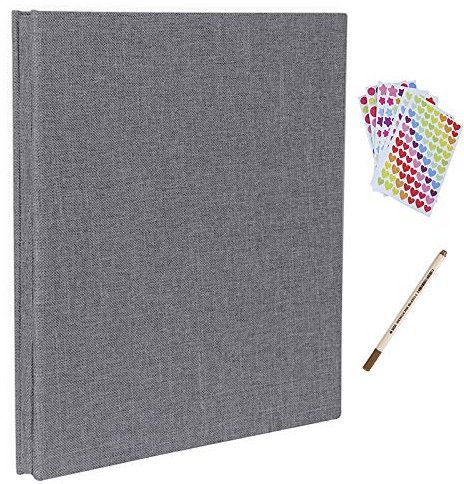 RECUTMS Photo Album Self Adhesive Scrapbook Magnetic Double Sided Linen Scrapbooking 40 Pages 28 x 27 cm DIY Photos Accessories Kit for Anniversary Wedding Family Memory Book (Grey)