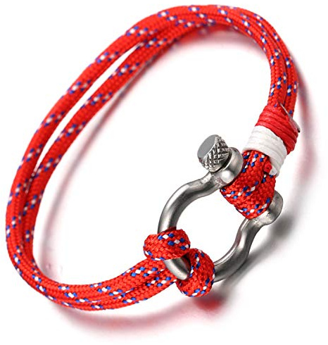 Halukakah ● SEGELN ● Herren Nylon-Seilschnur Armband Mehrschicht Rot Handgefertigt Silberner Schraubverschluss 8.26/21cm mit Kostenloser Geschenkpackung