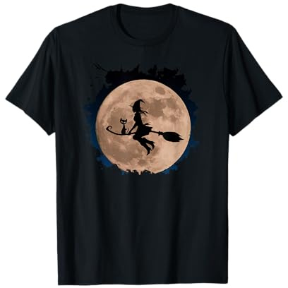 Hexen Shirt Hexe auf Besen mit Mond T-Shirt T-Shirt