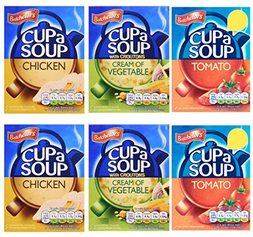 Bachelors Instant Cup A Soup Selection Tomato, Cream of Vegetable, Chicken Flavours 6 Boxes