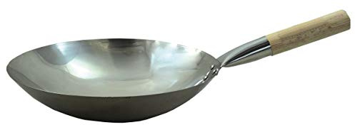 yoaxia ® - [ Edelstahl-Wok Ø 30 cm runder Boden ] Asiatische Edelstahlpfanne / Küchen Wok / Pfanne