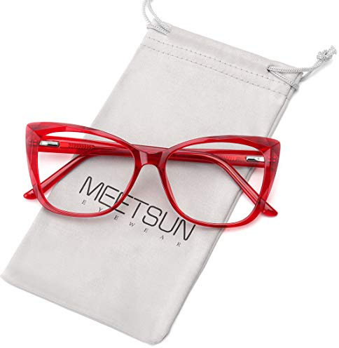 MEETSUN Blue Light Blocking Glasses for Women Anti Eyestrain Filter Blue Ray Oversized Computer Game Glasse&UV/Reduce Glare Lens (Red-Frame)