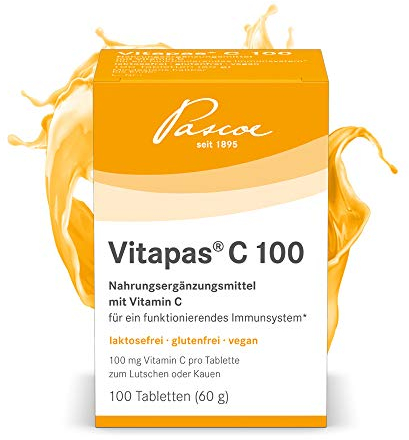 Vitapas C 100: Nahrungsergänzungsmittel mit Vitamin C für ein funktionierendes Immunsystem* - laktosefrei, glutenfrei, vegan - 100 Tabletten