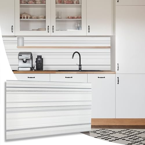 NOVECRAFTO Splashback Design Wall Cladding Panels with Sparkling Glitter Elements - White Grey Tiles 3D Effect - 20 Sheets - 9.19 sqm - 98.89 sqft - PVC Plastic Kitchen Splashback Effect