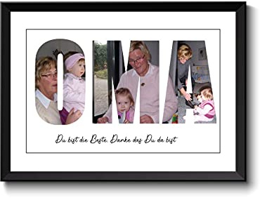 wohnstil Bild für Oma, Danke Geschenk, personalisiert mit eigenen Fotos und Erinnerungen, Namen + Herz, Poster Größen- Rahmenwahl Typografie Hand-Lettering, zum Geburtstag