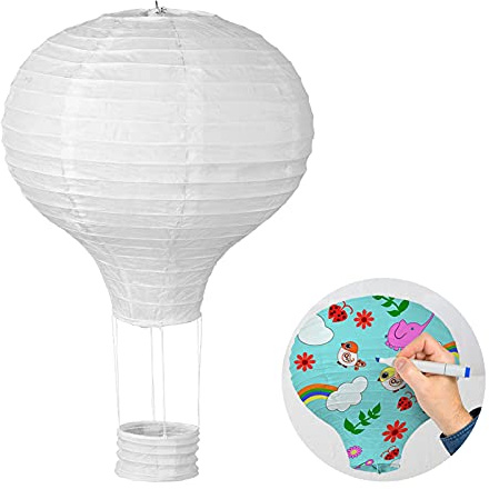 LIHAO Heißluftballon Papierlampion Weiß Deko Lampenschirm 30 cm | Party und Hochzeit, Geburtstag Feier, Classic Bamboo Style, Papierlaternen, Lampions für Ballon