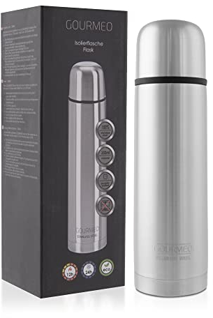 GOURMEO Thermoskanne 350ml - Isolierte rostfreie Edelstahl Thermosflasche mit Becher für heiße und kalte Getränke - Kleine Thermos Isolierflasche - Thermokanne