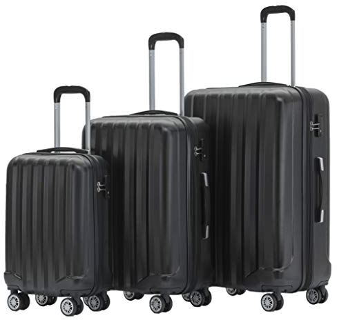 BEIBYE TSA-Schloß 2080 Hangepäck Zwillingsrollen neu Reisekoffer Koffer Trolley Hartschale Set-XL-L-M(Boardcase) (Schwarz, Set)