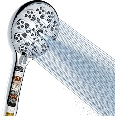 Cabezal de Ducha Manual con Filtración, Cabezal de Alta Presión Voolan, Cabezal Extraíble con 9 Tipos de Chorro, Filtro Descalcificador Para Filtrar Olores, Impurezas y Metales Pesados del Agua