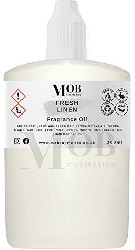 Fresh Linen Fragrance Oil 100ml | Luxury and Designer Scents | Highly Concentrated | Perfect for Candles, Soaps, Bath Bombs, Diffusers, Wax Melts | UK Made | Vegan (Fresh Linen, 100ml (Pack of 1))