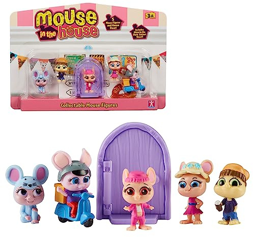Buosha MOUSE IN THE HOUSE, GIOCHI PREZIOSI, MUN031 5 Mouse Figurines, with Magic Door, Accessories, Glow in the Dark Stickers, Model 1, Toys for Children from 3 Years, Giochi Preziosi, MUN031