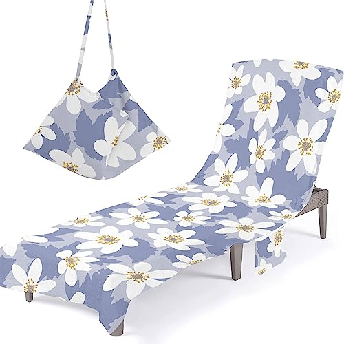 Surwin Gänseblümchen Schonbezug Für Gartenliege Strandliegenauflage Frottee Liegenauflage Stuhl Strandtuch Sun Lounger Bezug mit Tasche Sporthandtuch für Garten Schwimmen (75x210cm,Lila)