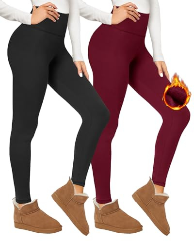 CAMPSNAIL 2er Pack Thermo Leggings Damen High Waist Gefütterte für Sport | Warm Gefütterte Thermohose, Blickdichte Fleecehose & Strumpfhose, Dicke Thermounterwäsche für Winter