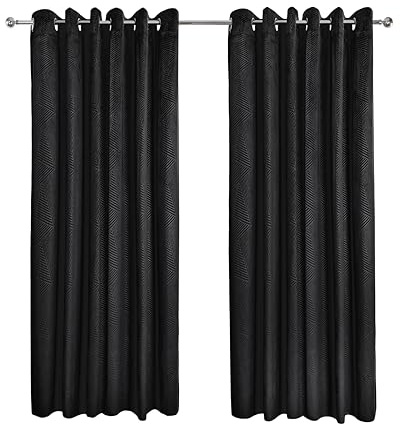 Emma Barclay Midnight Velvet Eyelet Curtains - Heavyweight Soft Embossed Velvet Ring Top Room Darkening Curtains for Bedroom & Living Room (Black, W 46 x L 72 (2 Panels), Window Curtain)
