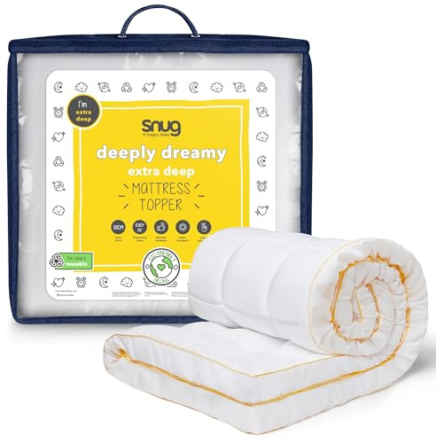 Snug Deeply Dreamy Mattress Topper Single Bed - 10cm 4 Inch Extra Thick Mattress Enhancer with Elasticated Straps Quilted Comfortable Super Soft - Hypoallergenic Machine Washable - Single - 190x90cm
